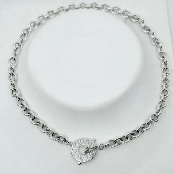TIFFANY & CO~1837 T&C 925~STERLING SILVER HEAVY CHAIN LINK NECKLACE TOGGLE CLASP - Picture 6 of 10
